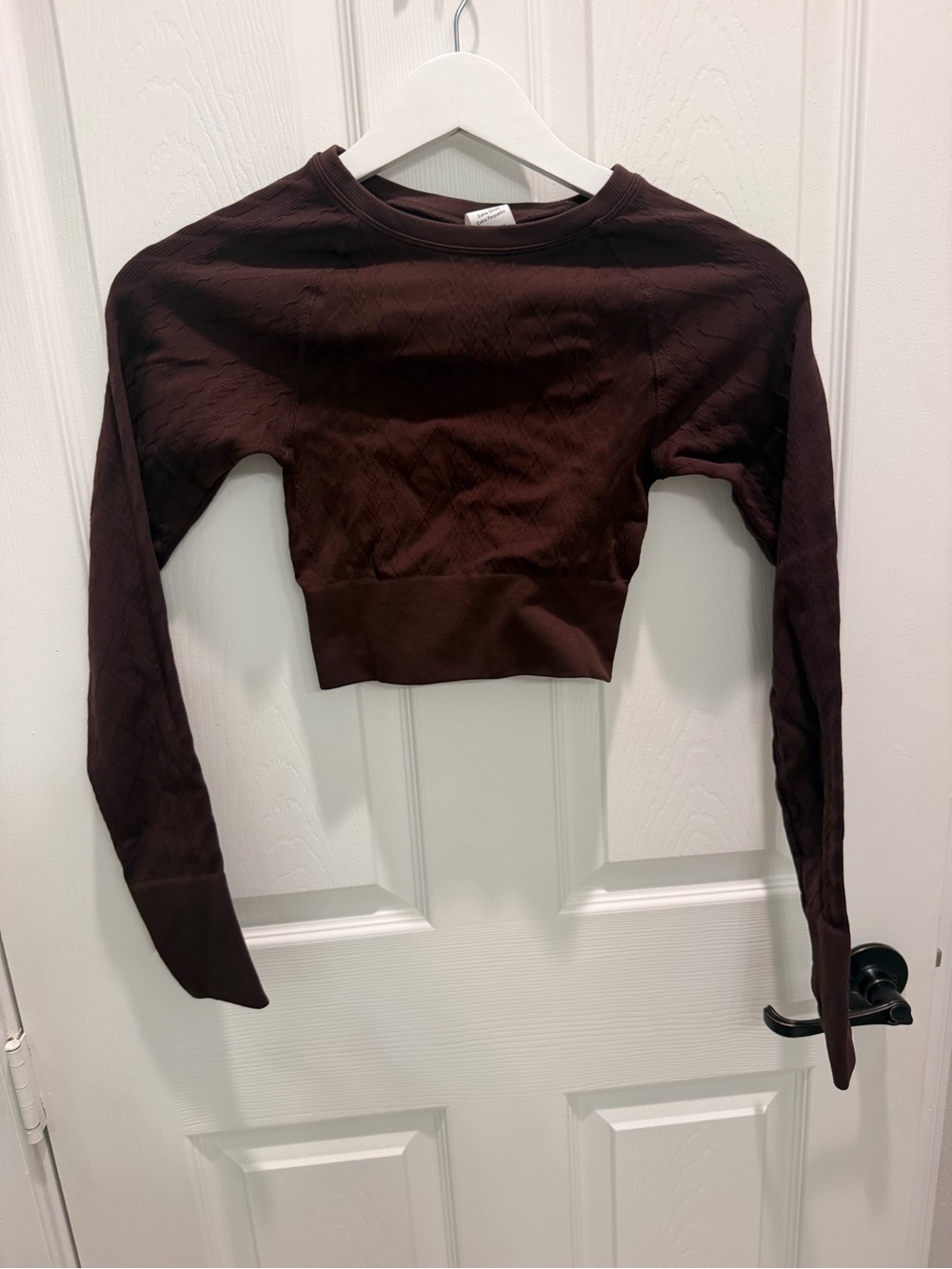 JoyLab Women's Seamless Cable Knit Cropped Long Sleeve Top Brown XS
